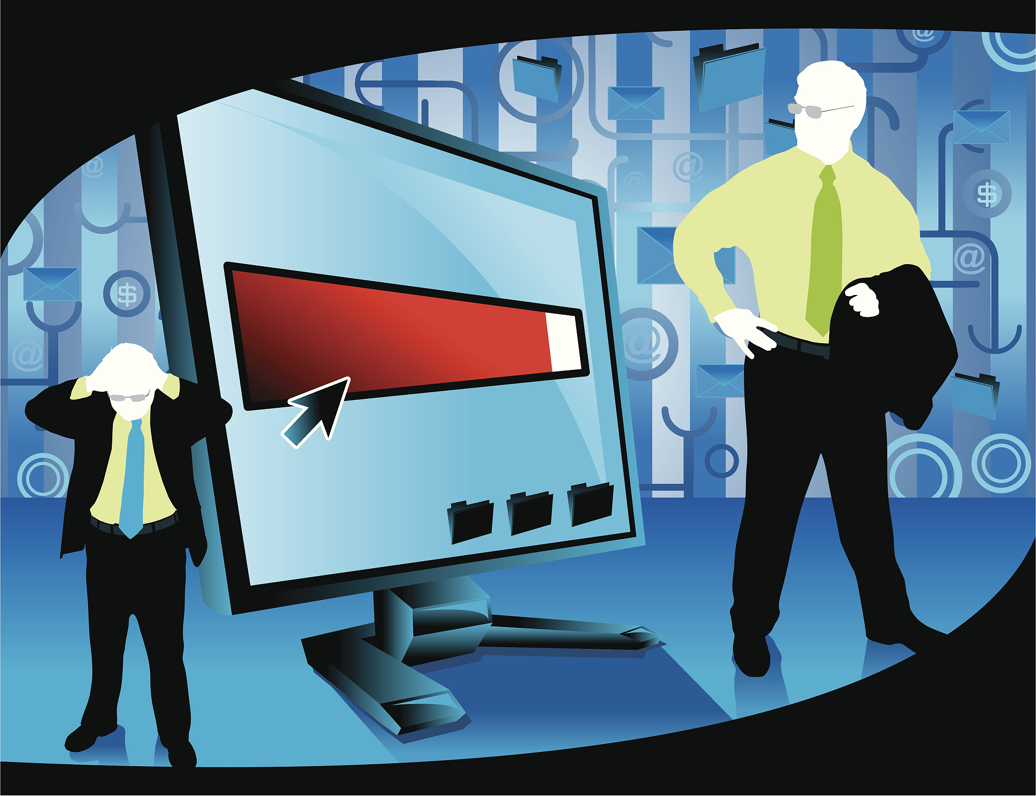 business men waiting on computer progress bar
