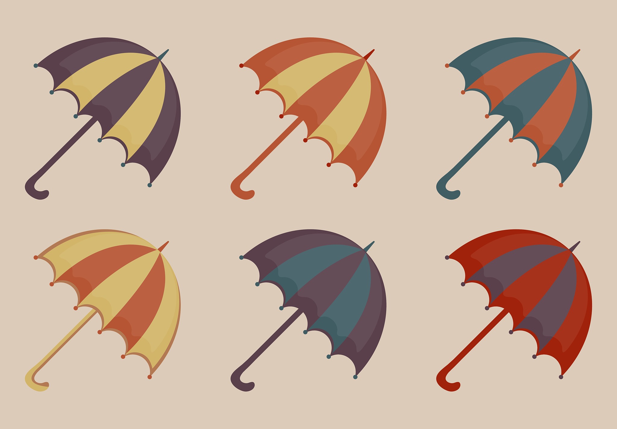umbrellas set of icons, vintage style. beach multicolored umbrel