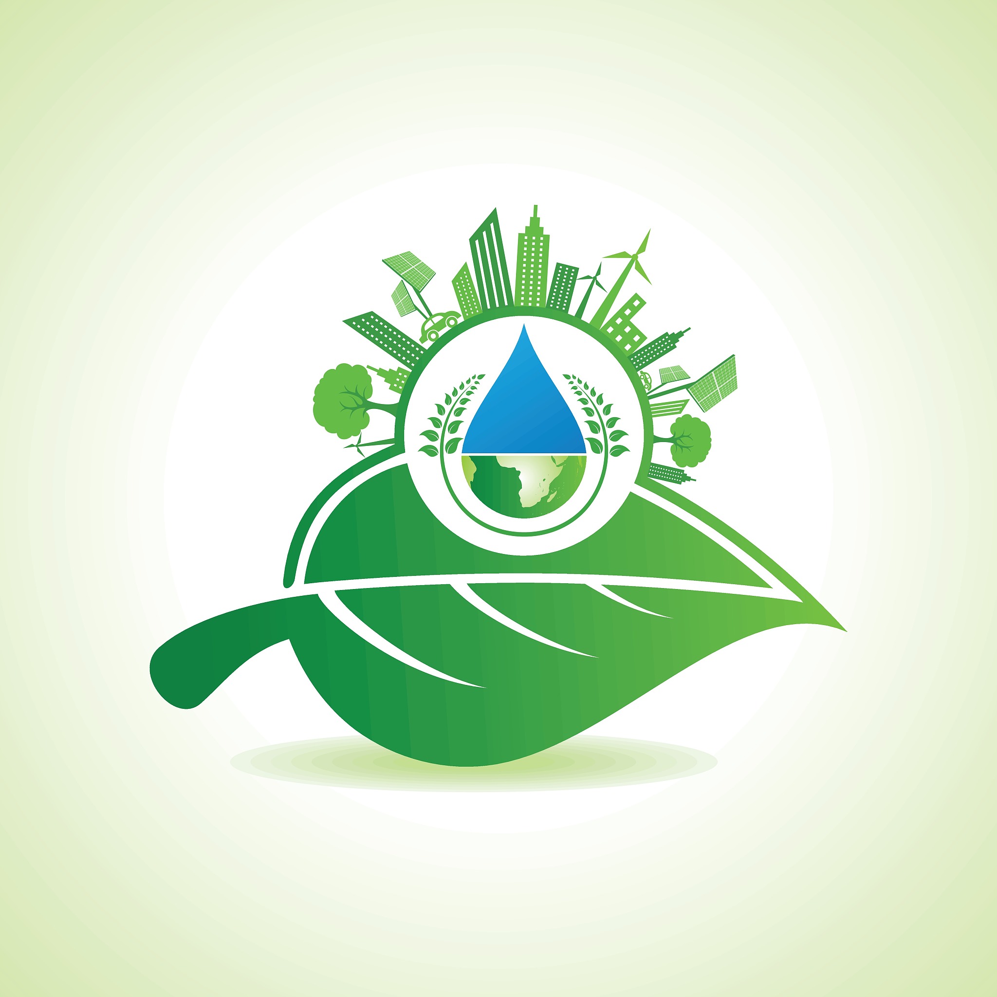 eco energy concept with leaf,cityscape,water drop and earth
