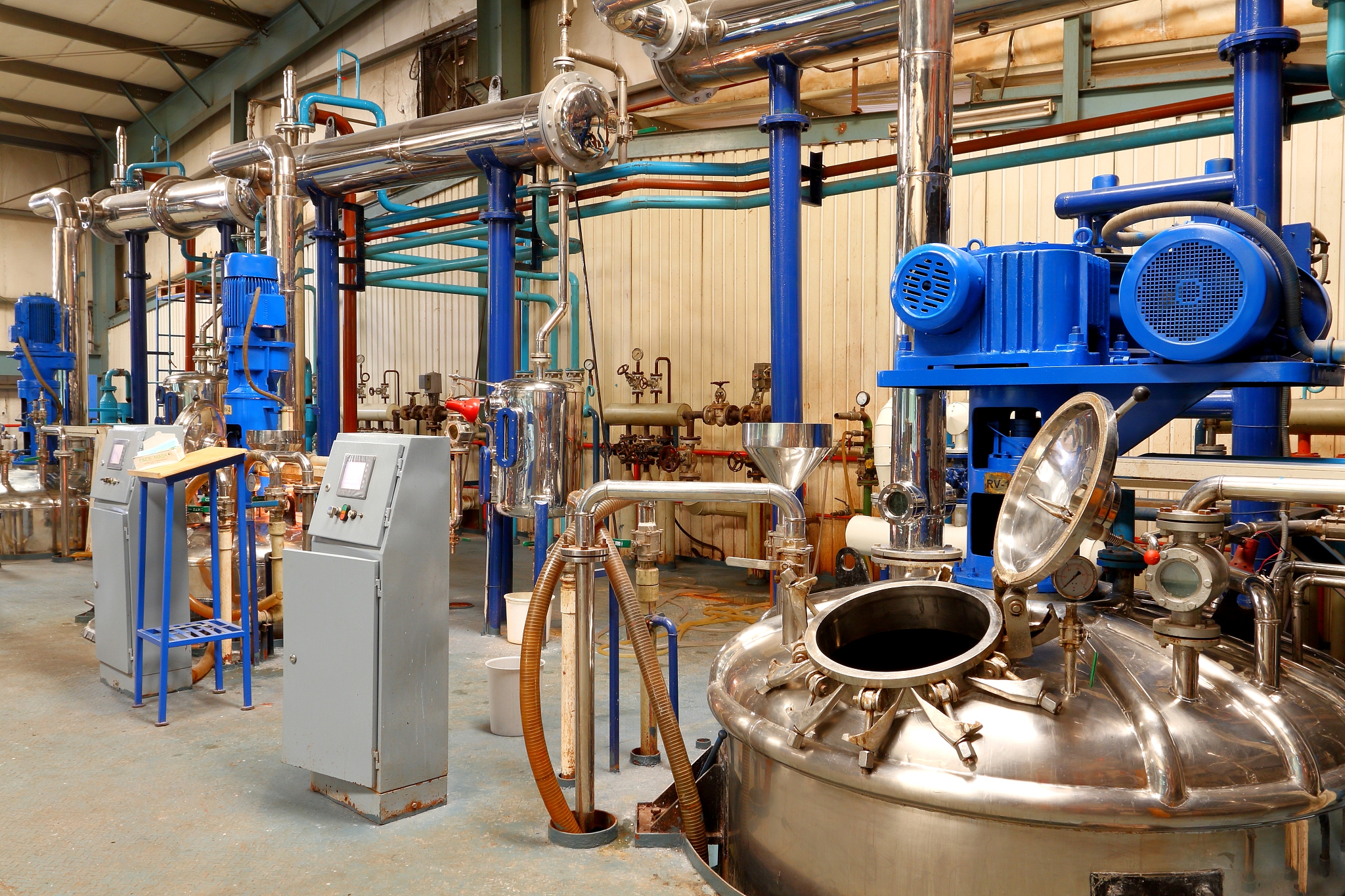 storage vessels and machinery in a chemical factory