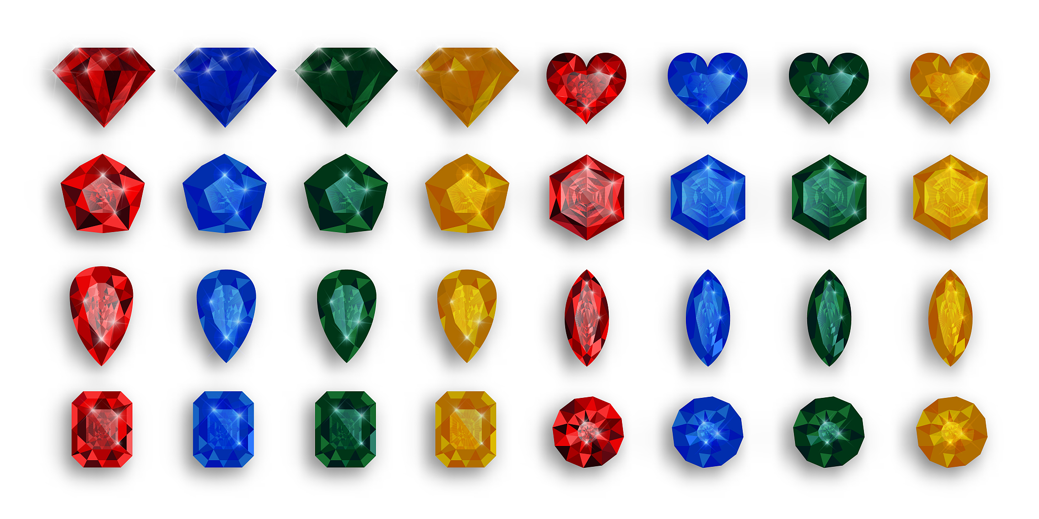 set of colored gems. vector illustration of rubies, sapphires an