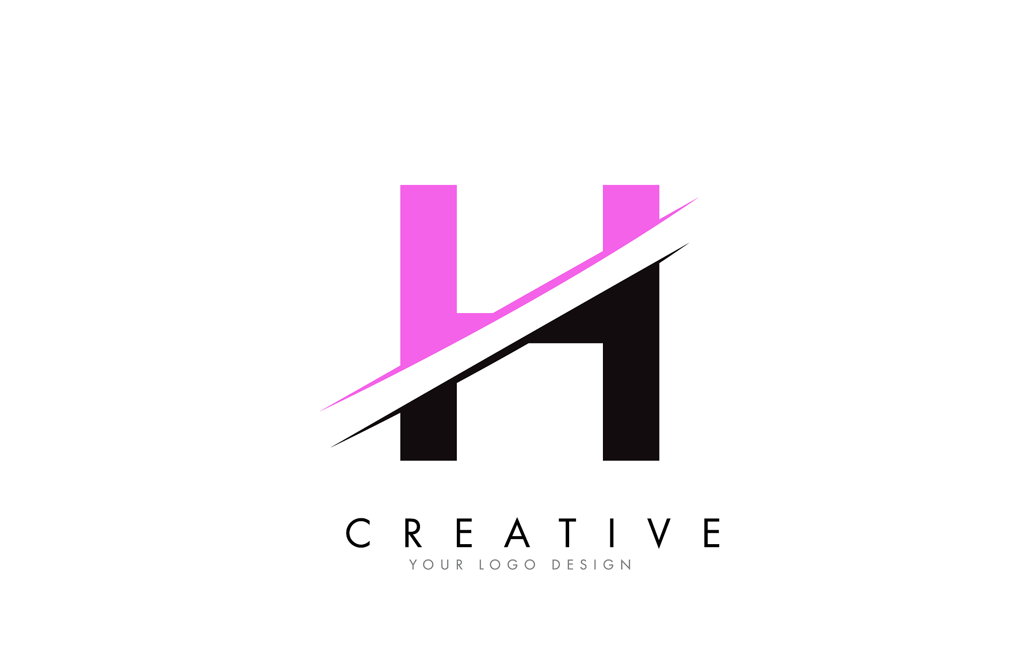 h letter logo design with a creative cut and pink