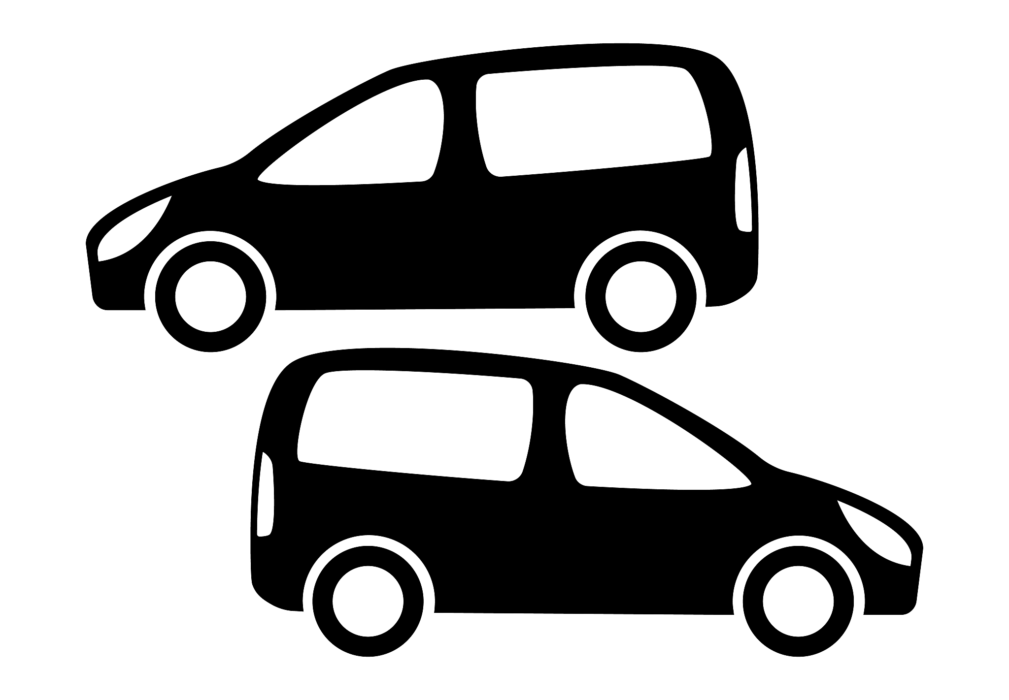 two black car silhouettes on a white background