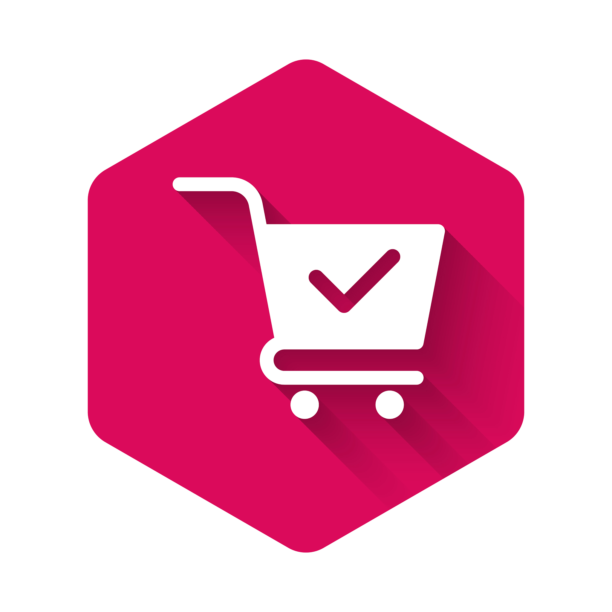 white shopping cart with check mark icon isolated