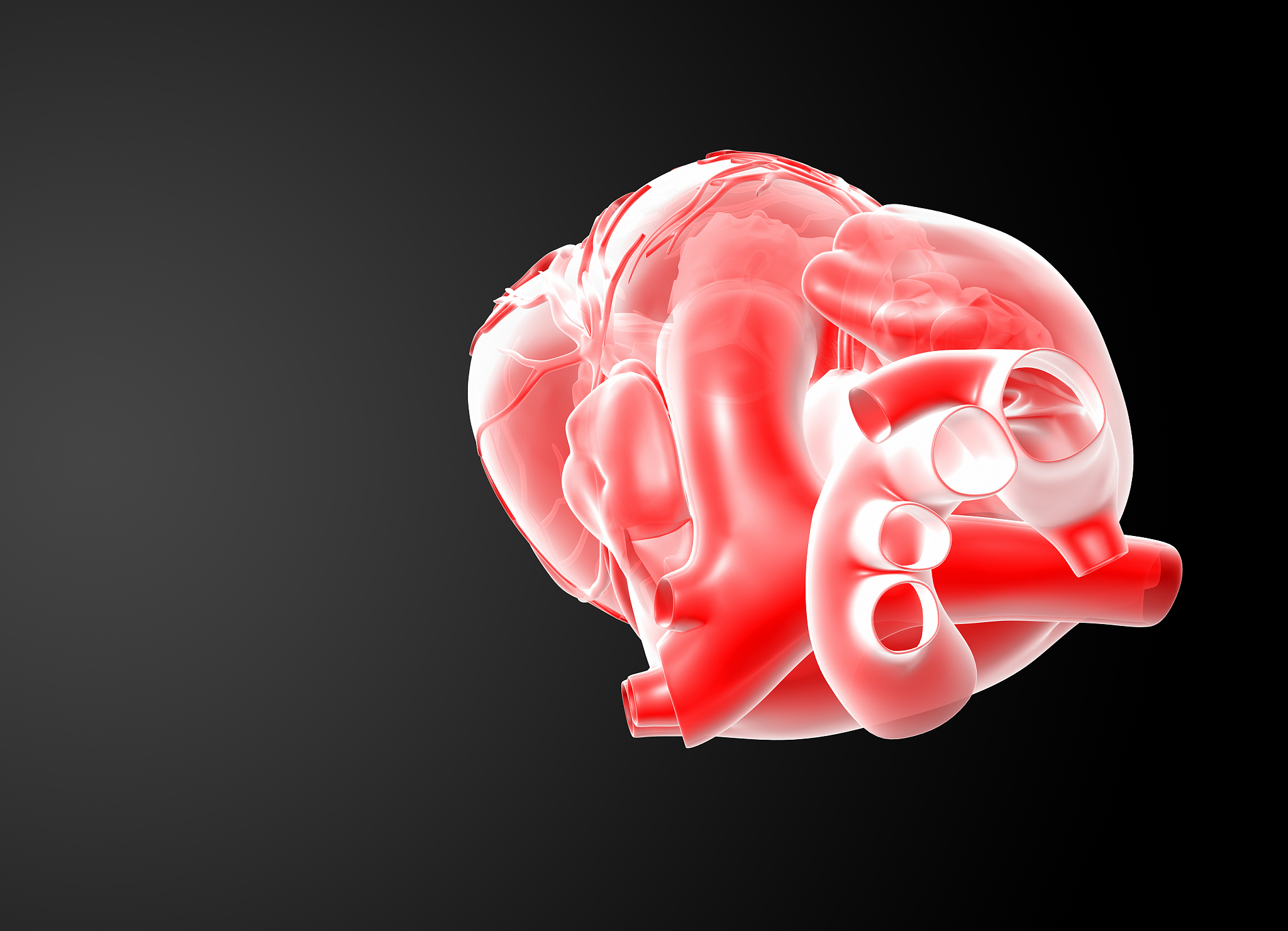 3d render red heart - top view