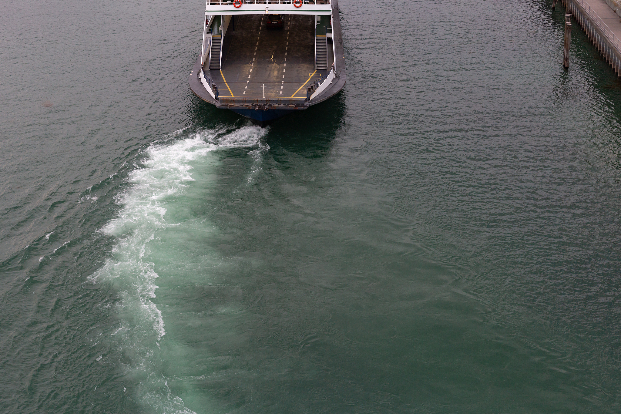 wake of a ferry at lake constance