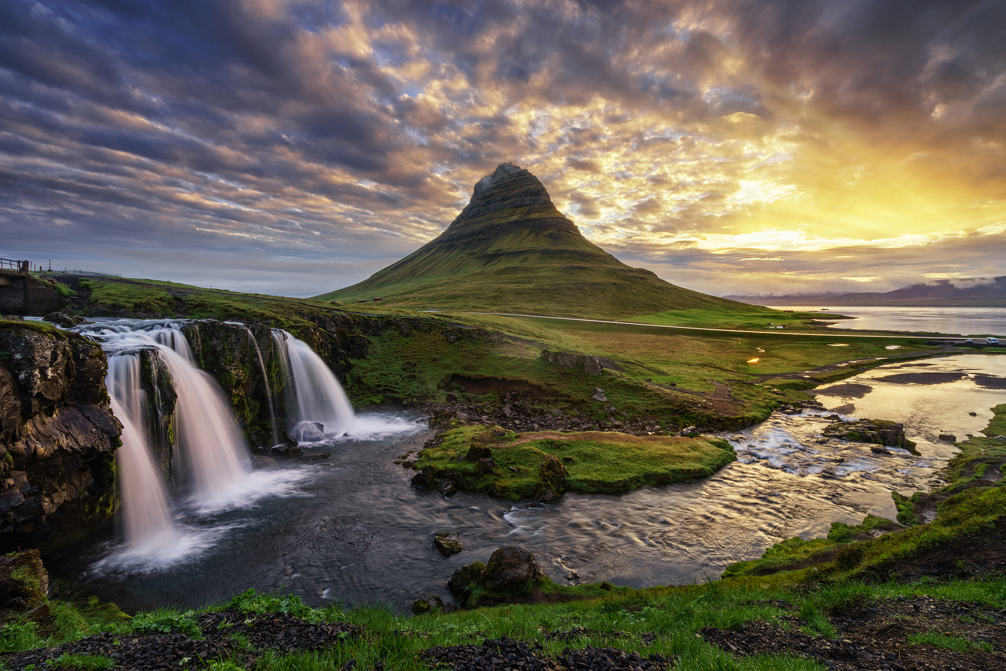 landscapes kirkjufell mountain and waterfalls, located on the sn