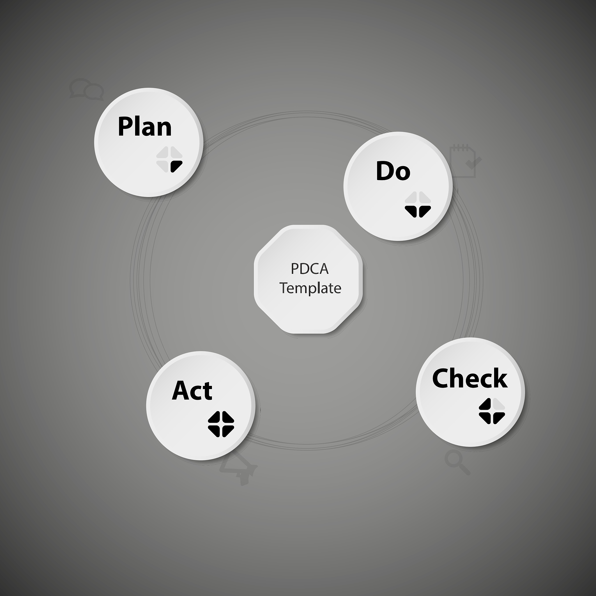 template infographic with pdca motif on dark
