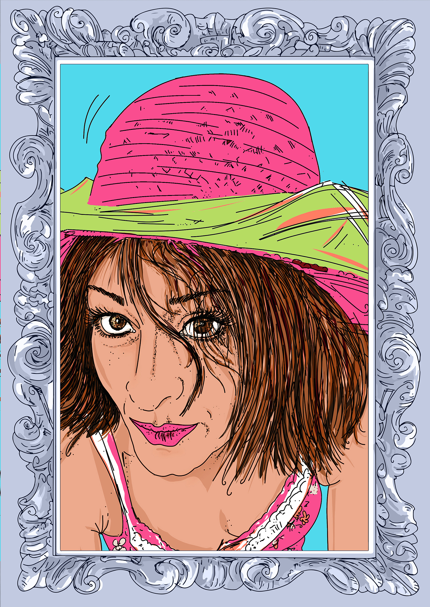 woman in simple pose,   girl, a pin up with frame