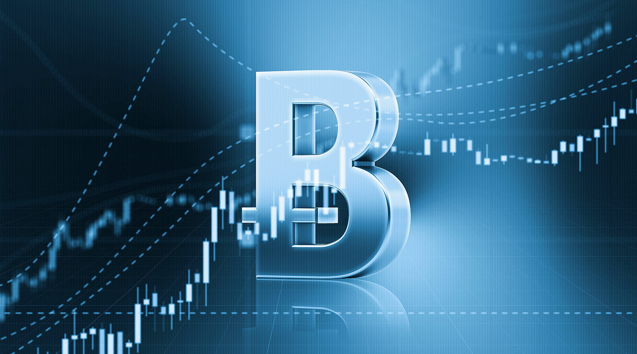 bitcoin sitting in front of bar graph - stock market and finance