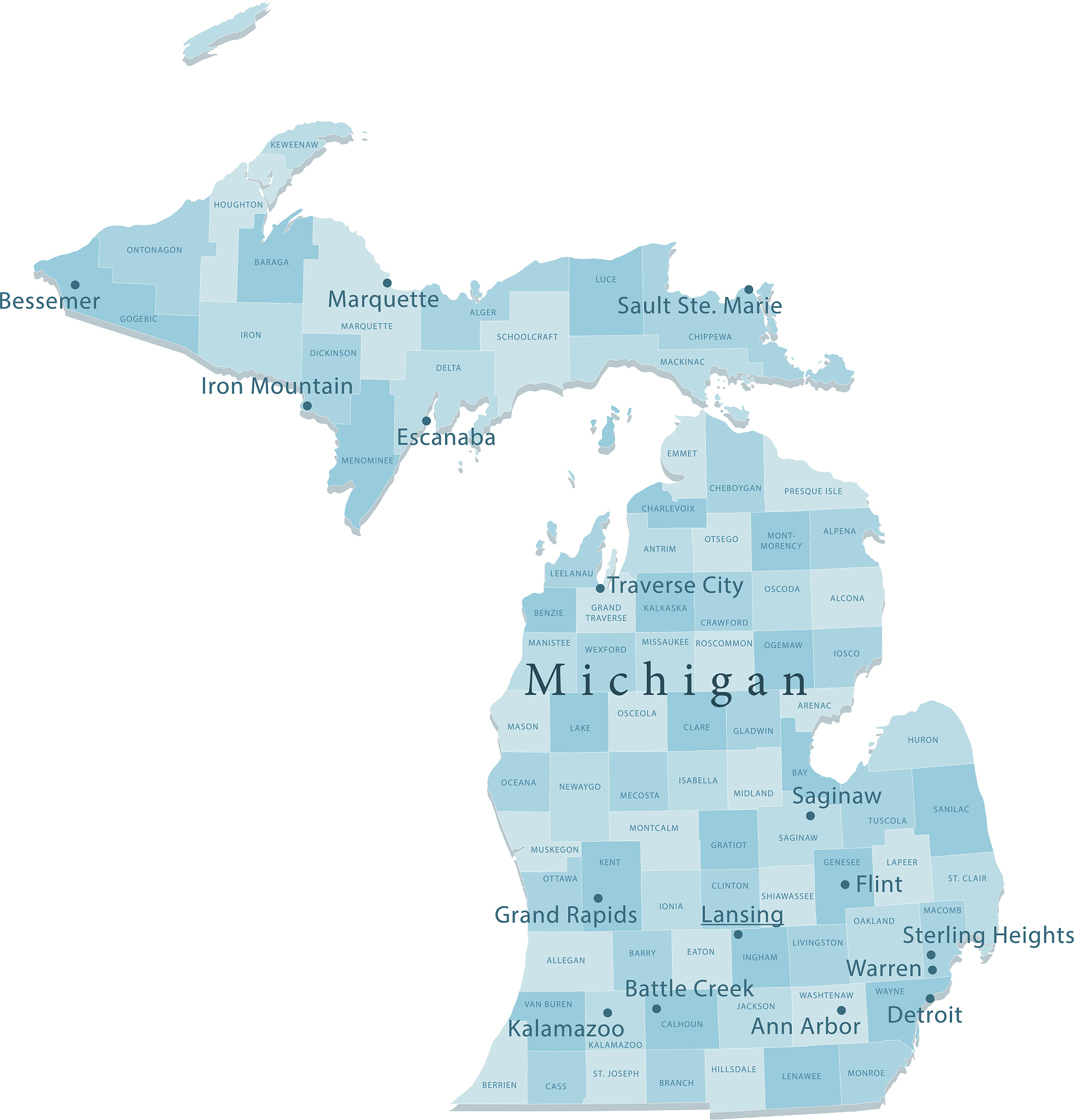 michigan vector map regions isolated