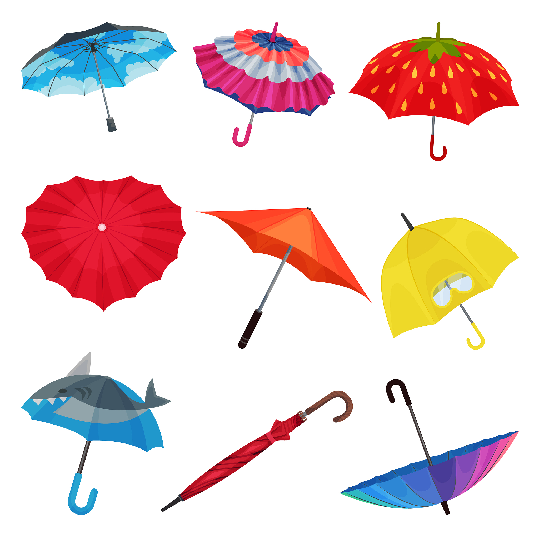 set of colorful umbrellas with pretty unusual