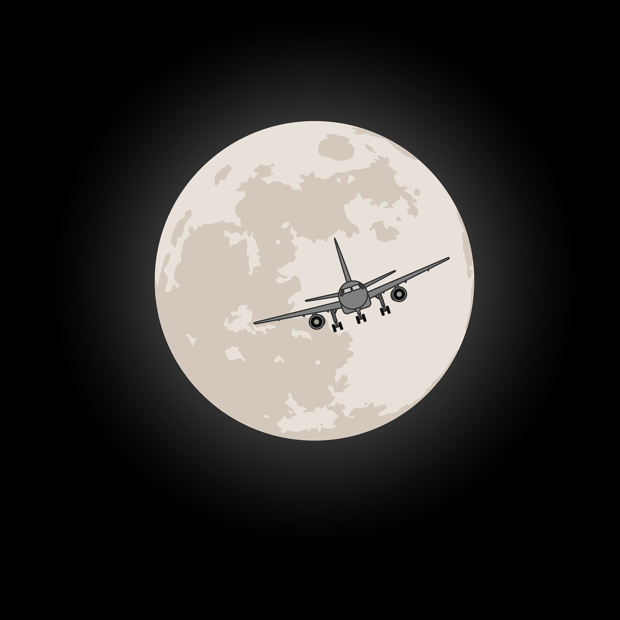 airplane on background moon illu