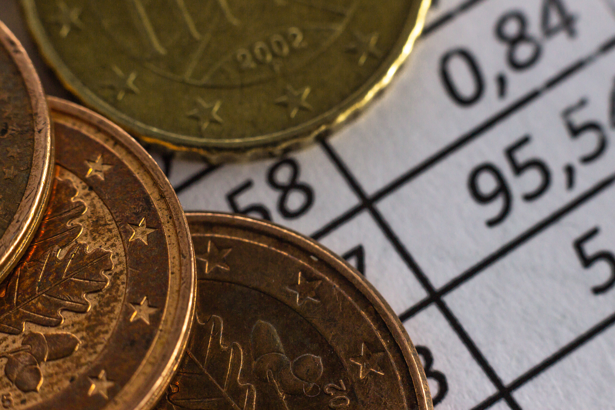 accounting, business calculations, eurocents are on financial ac