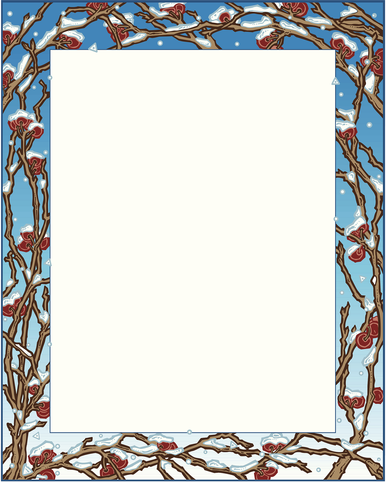 border, snow on twigs with berries  color  illustrator ver. 3