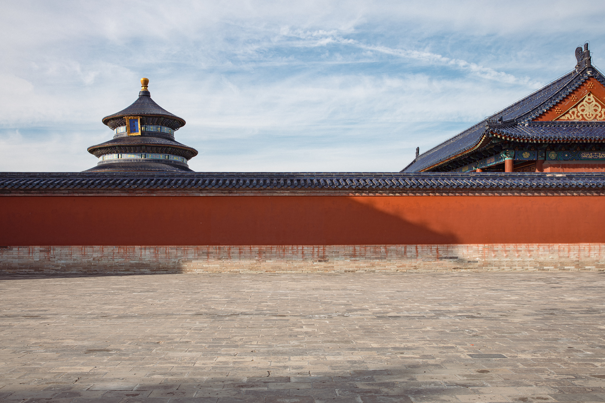 北京天坛祈年殿红色围墙留白高清图