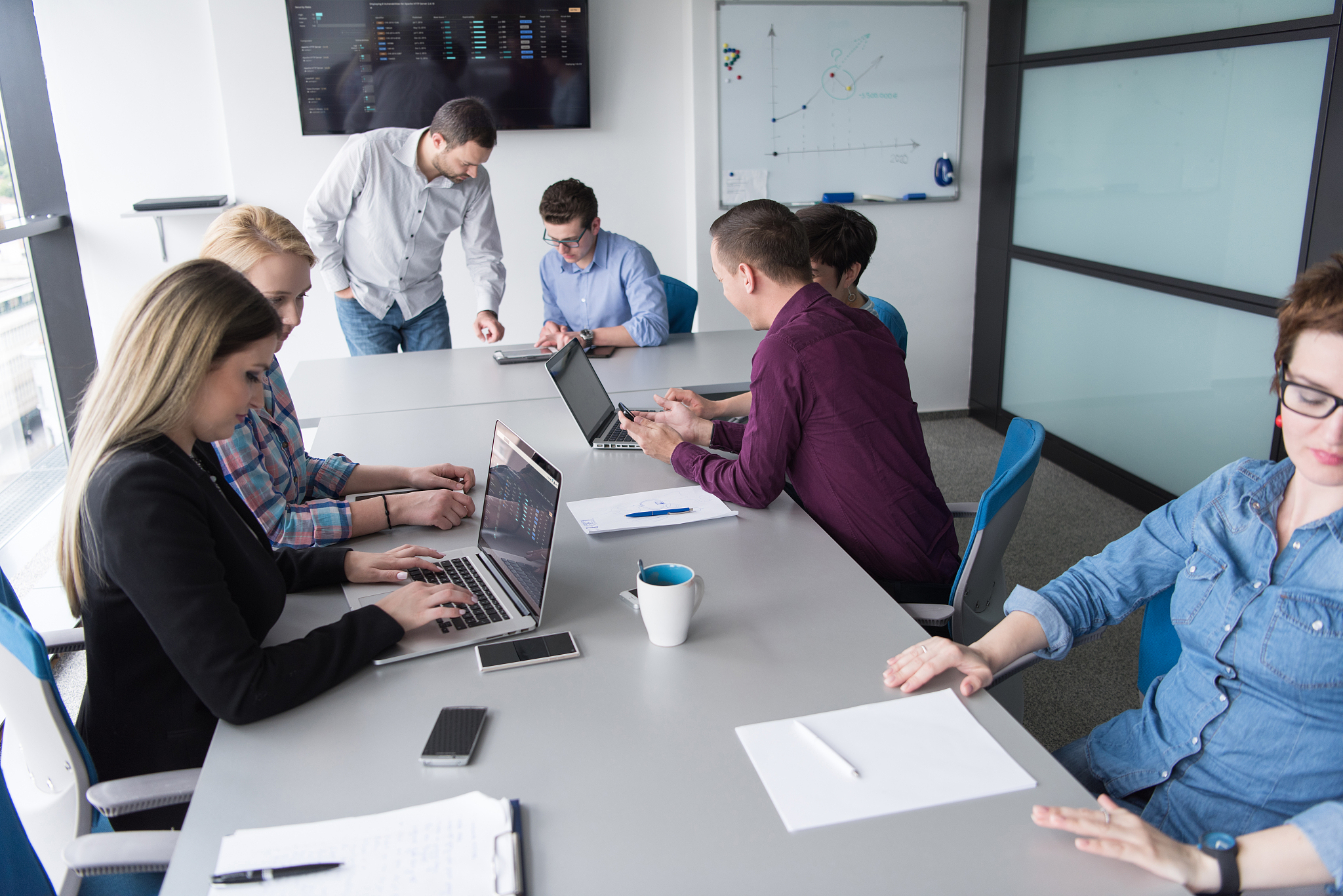 business team meeting in modern start up office and branistormin