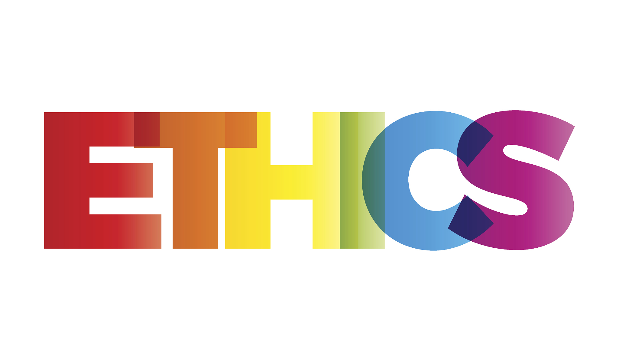 the word ethics. vector banner with the text colored rainbow.