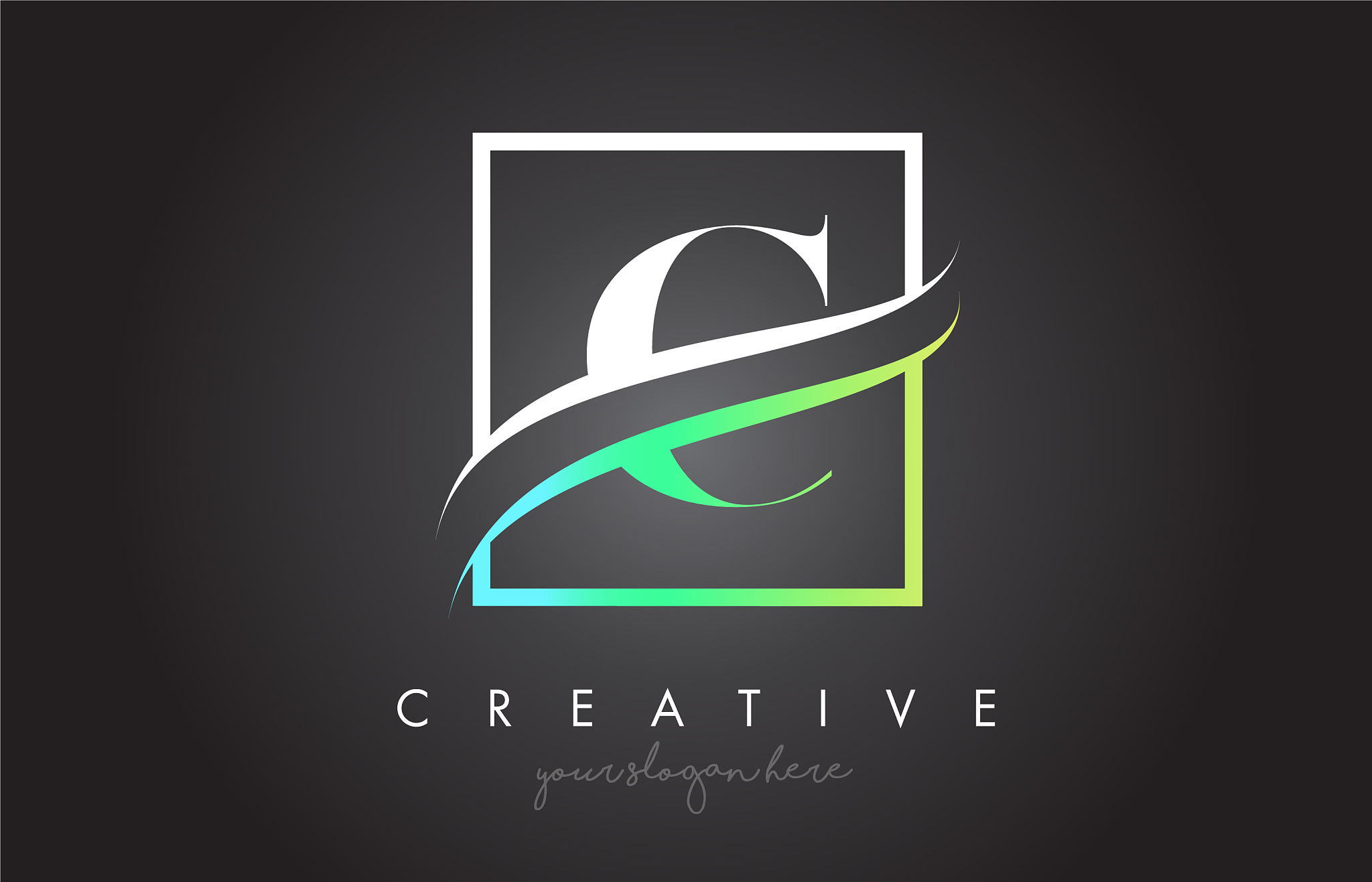 b letter logo design with square swoosh border