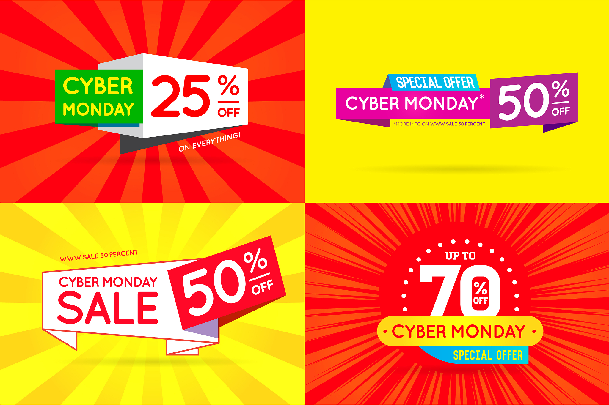 set of cyber monday sale signs banners posters