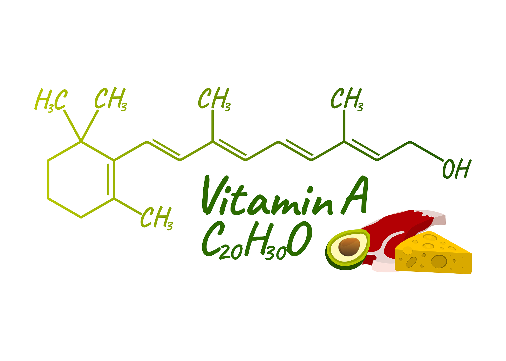 vitamin a with food label and icon chemical
