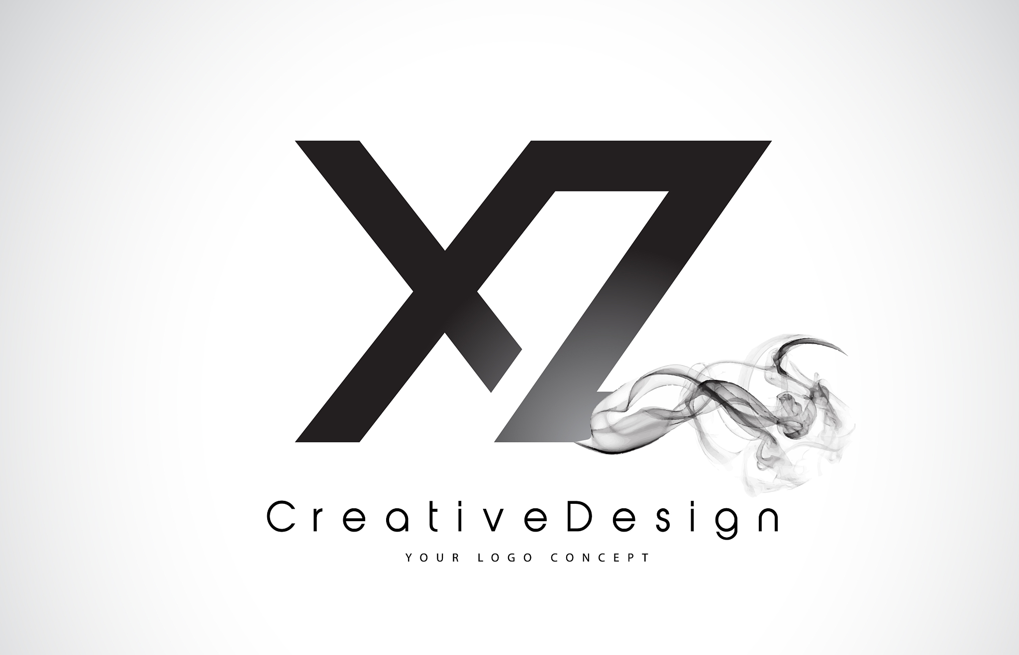 xz letter logo design with black smoke