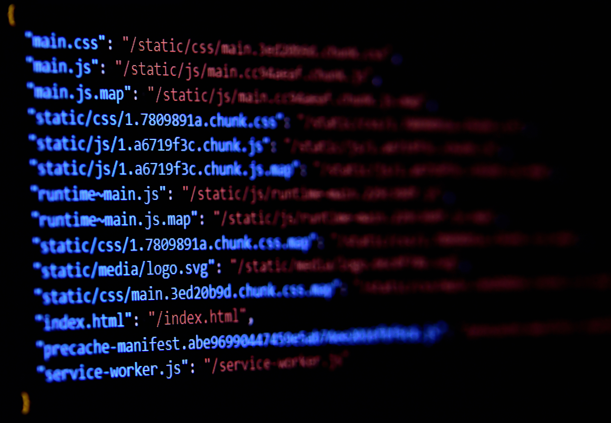 close-up of package.json - javascript, webpack configure file.