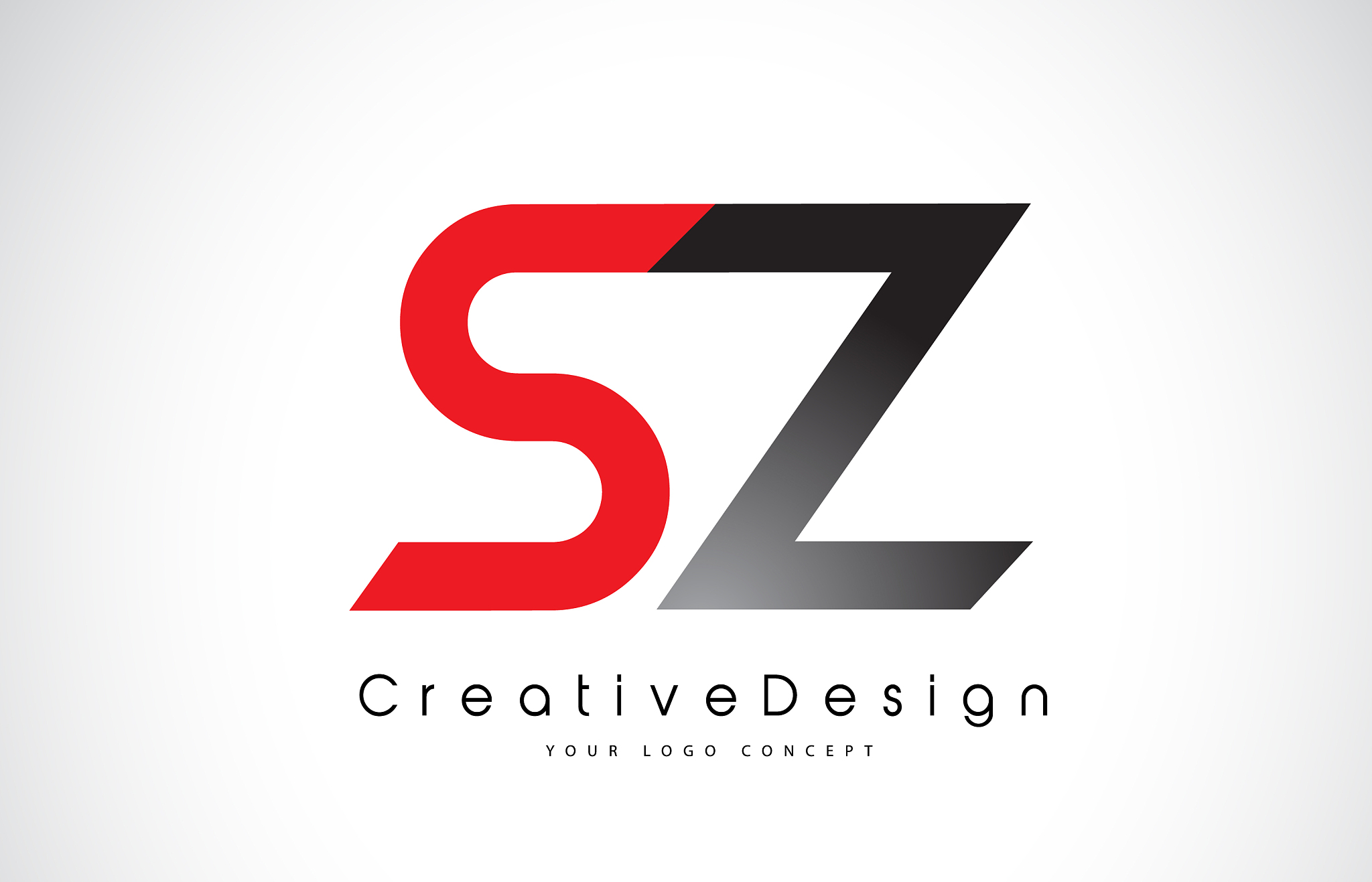 red and black sz s z letter logo design creative