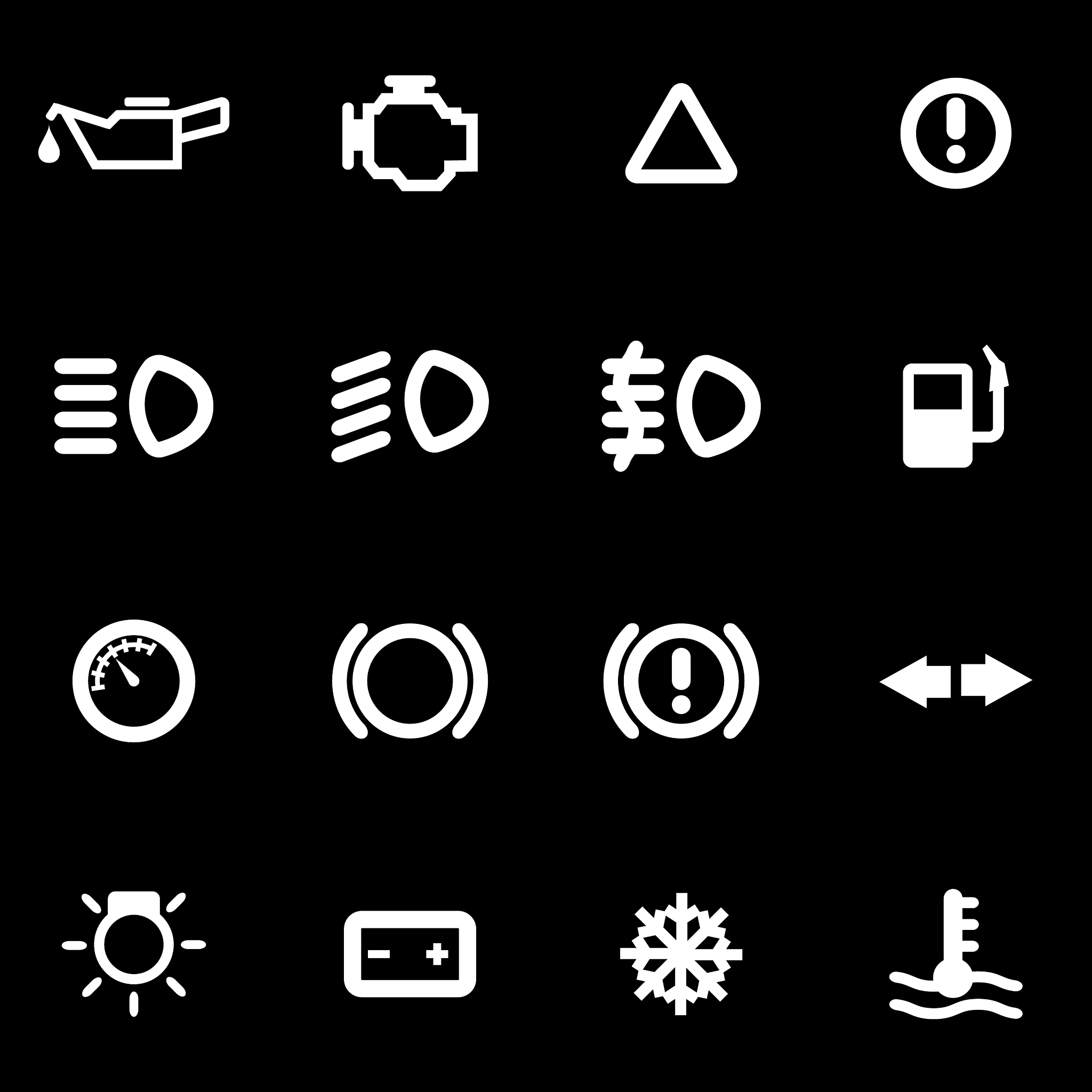 white car dashboard icon set
