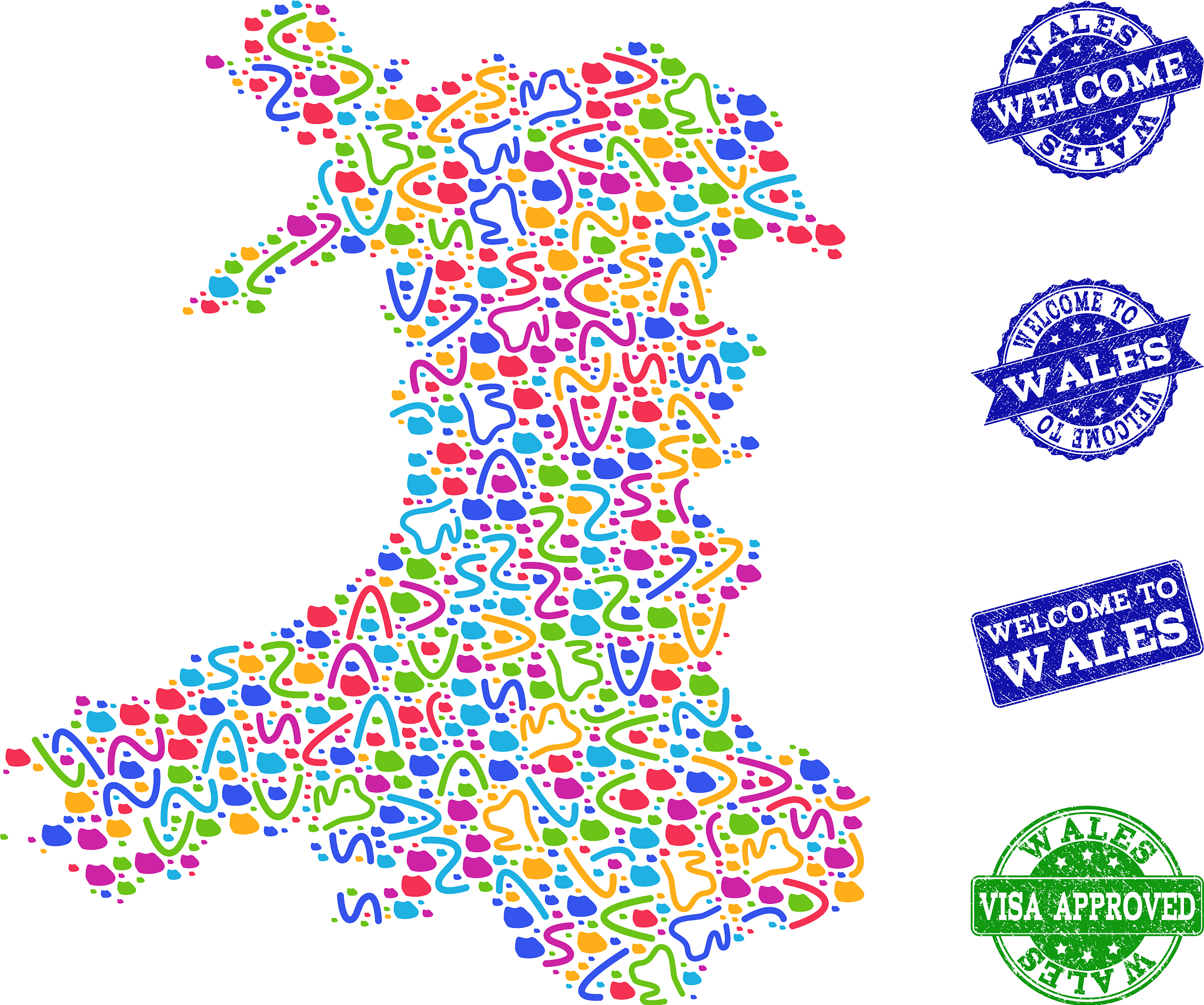 welcome collage of mosaic map of wales and
