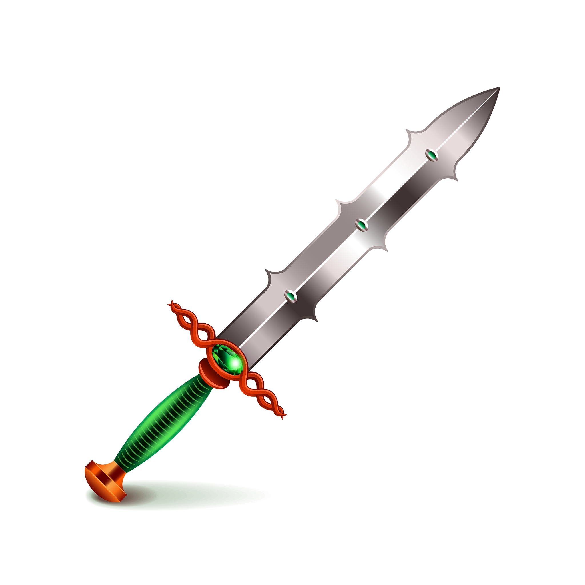 old sword with green handle isolated on white