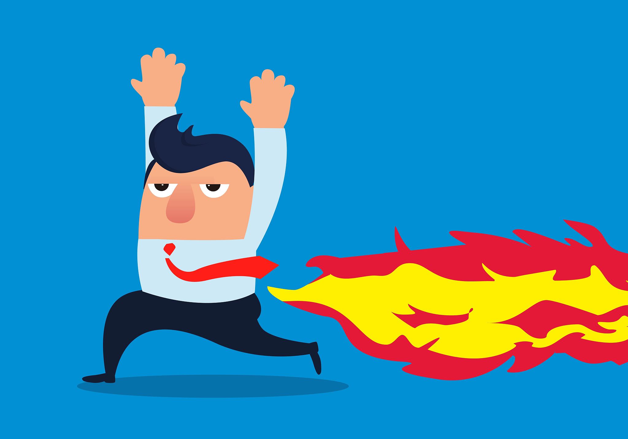 flame burning businessman's ass