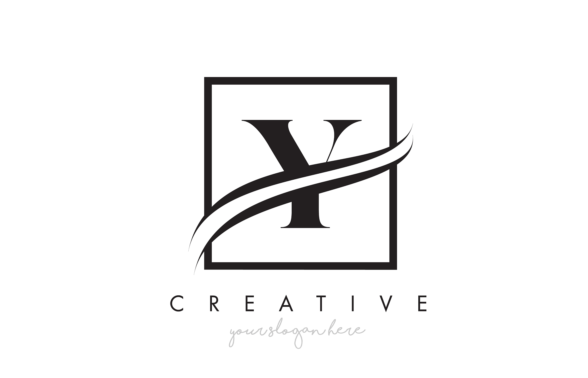 y letter logo design with square swoosh border