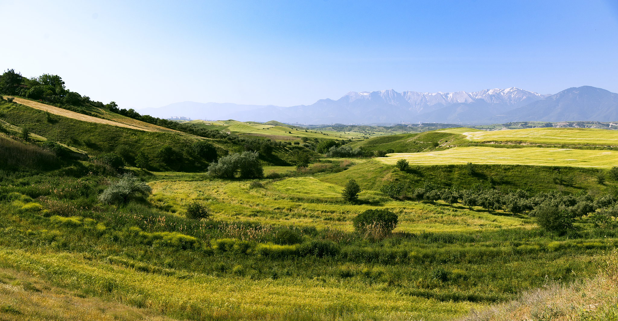 landscape with mountains and hills.