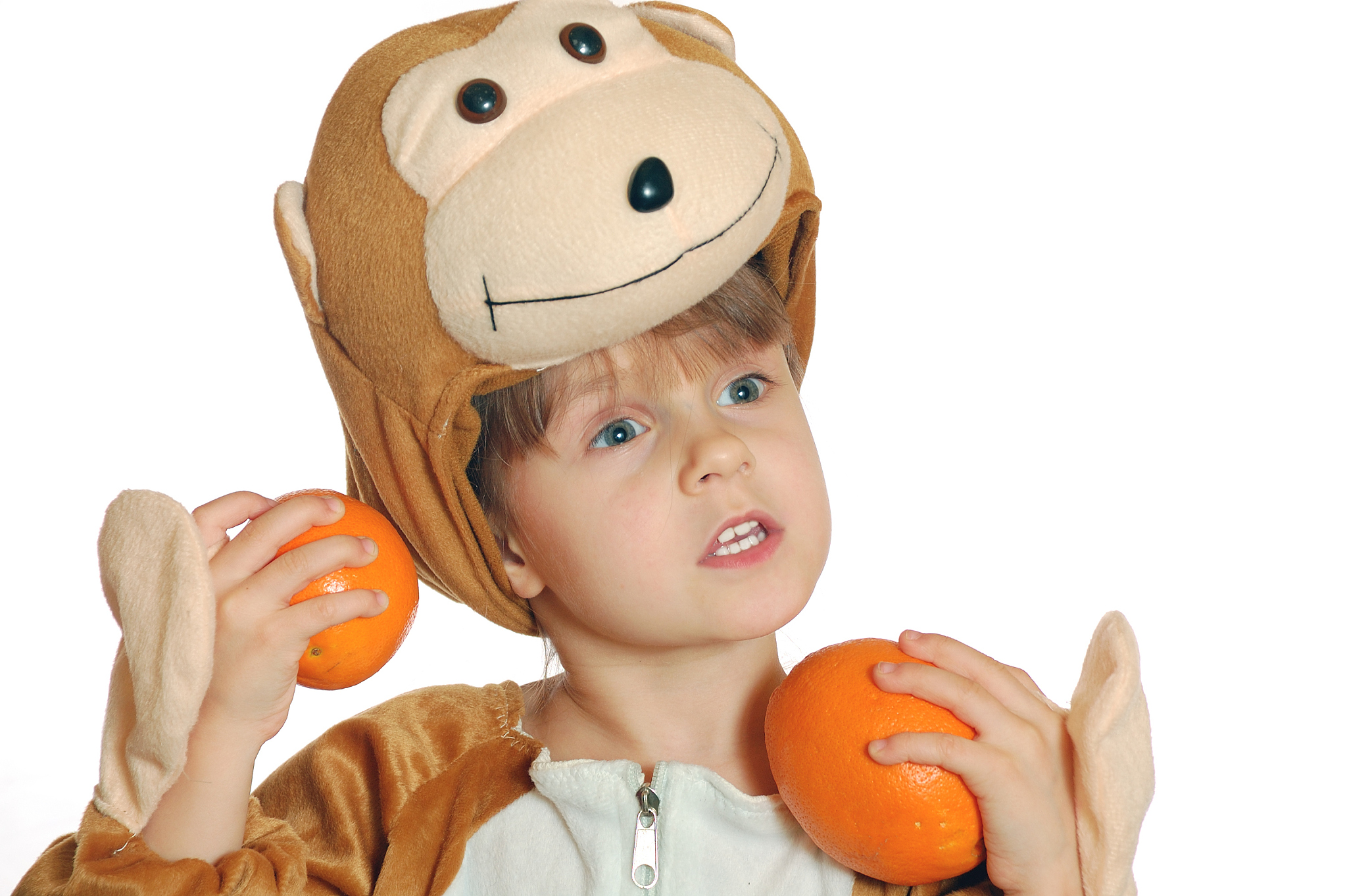 monkey girl with oranges