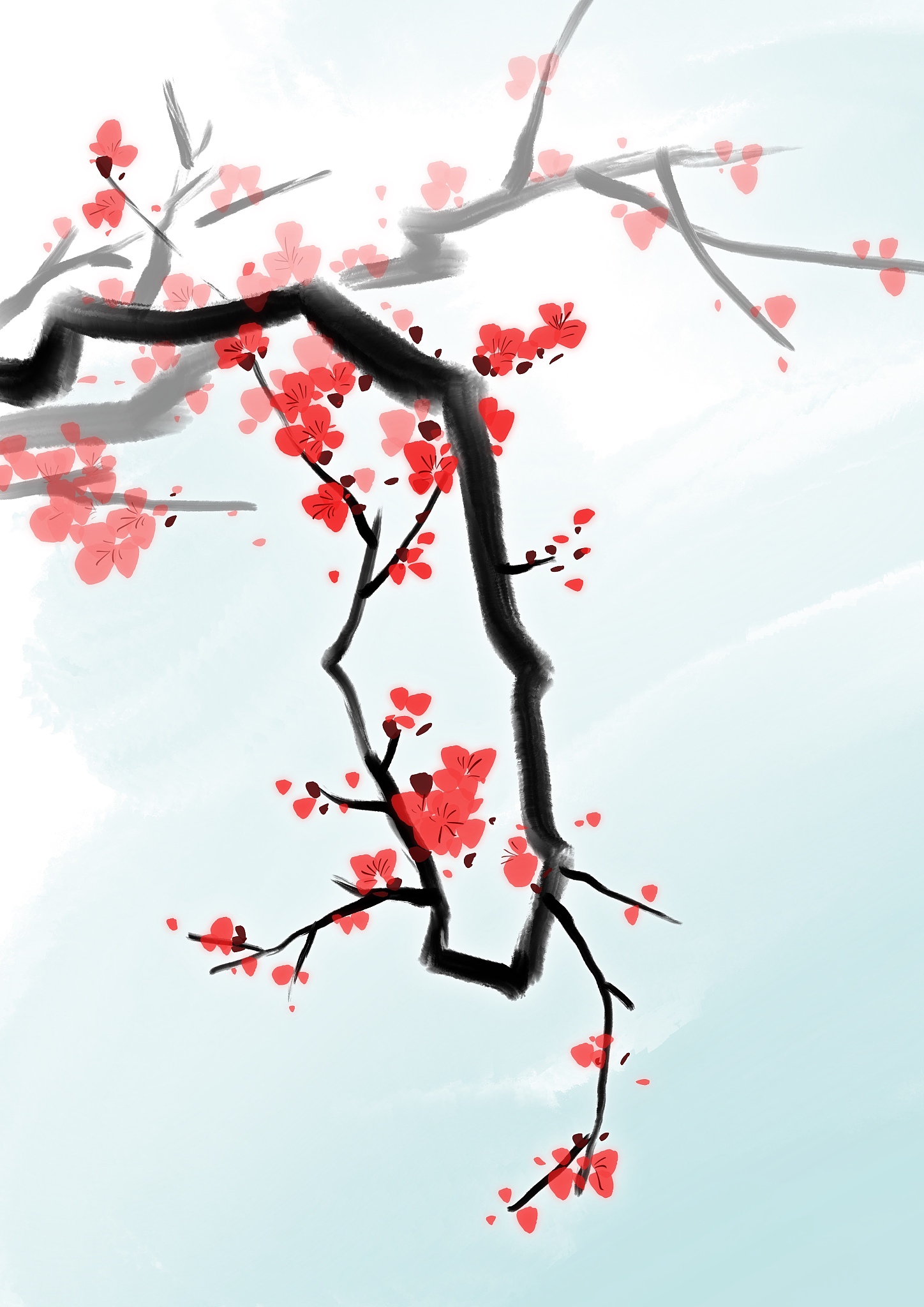 鲜艳梅花图：冬日里的坚韧与希望