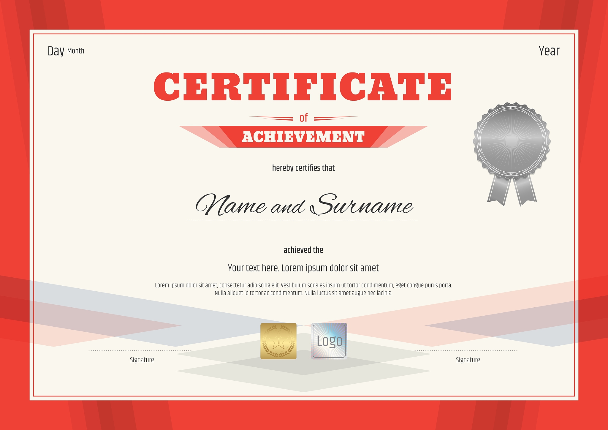 certificate template in modern red theme