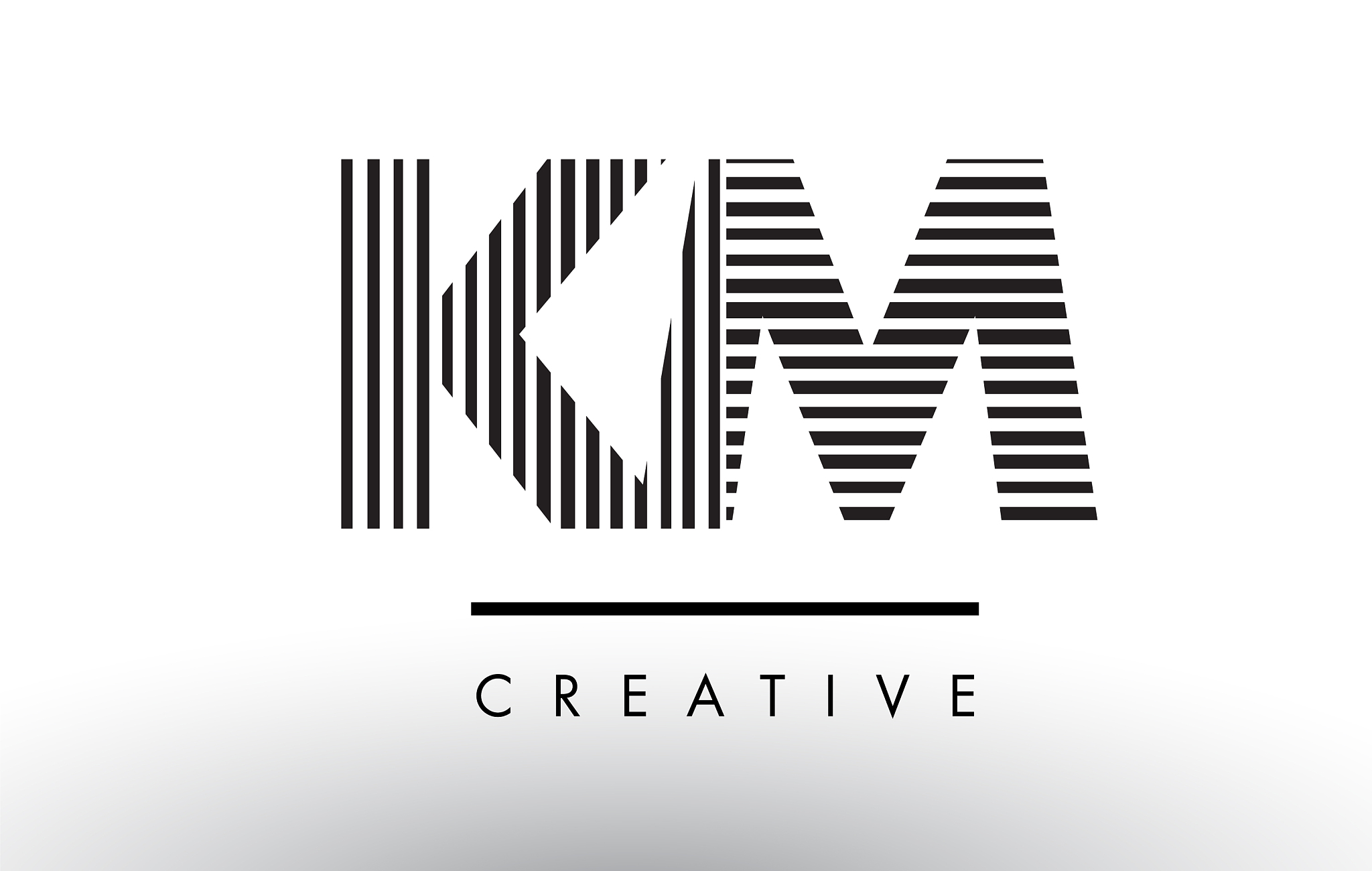 km k m black and white lines letter logo design