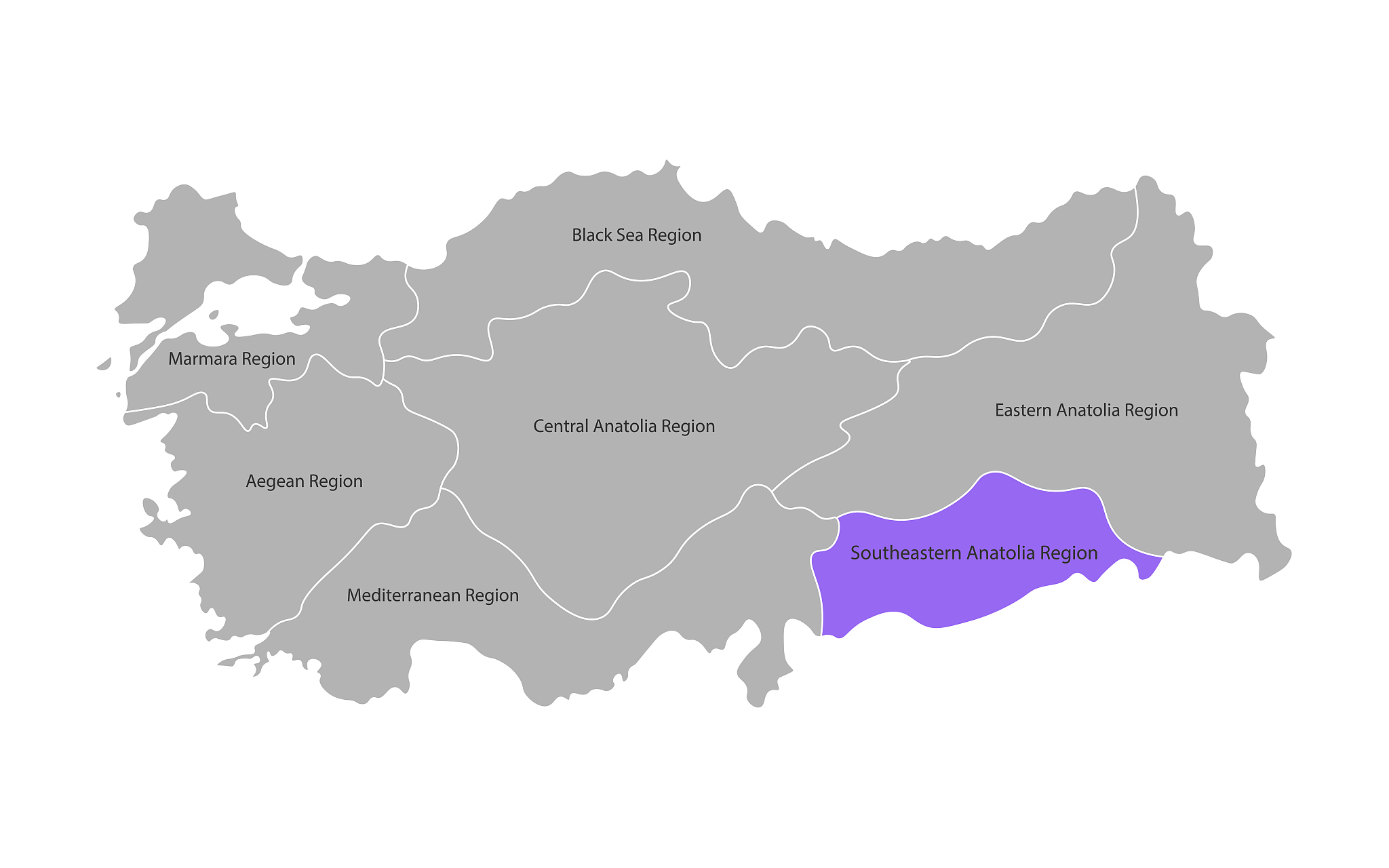 vector isolated simplified map of turkey regions. marked southea