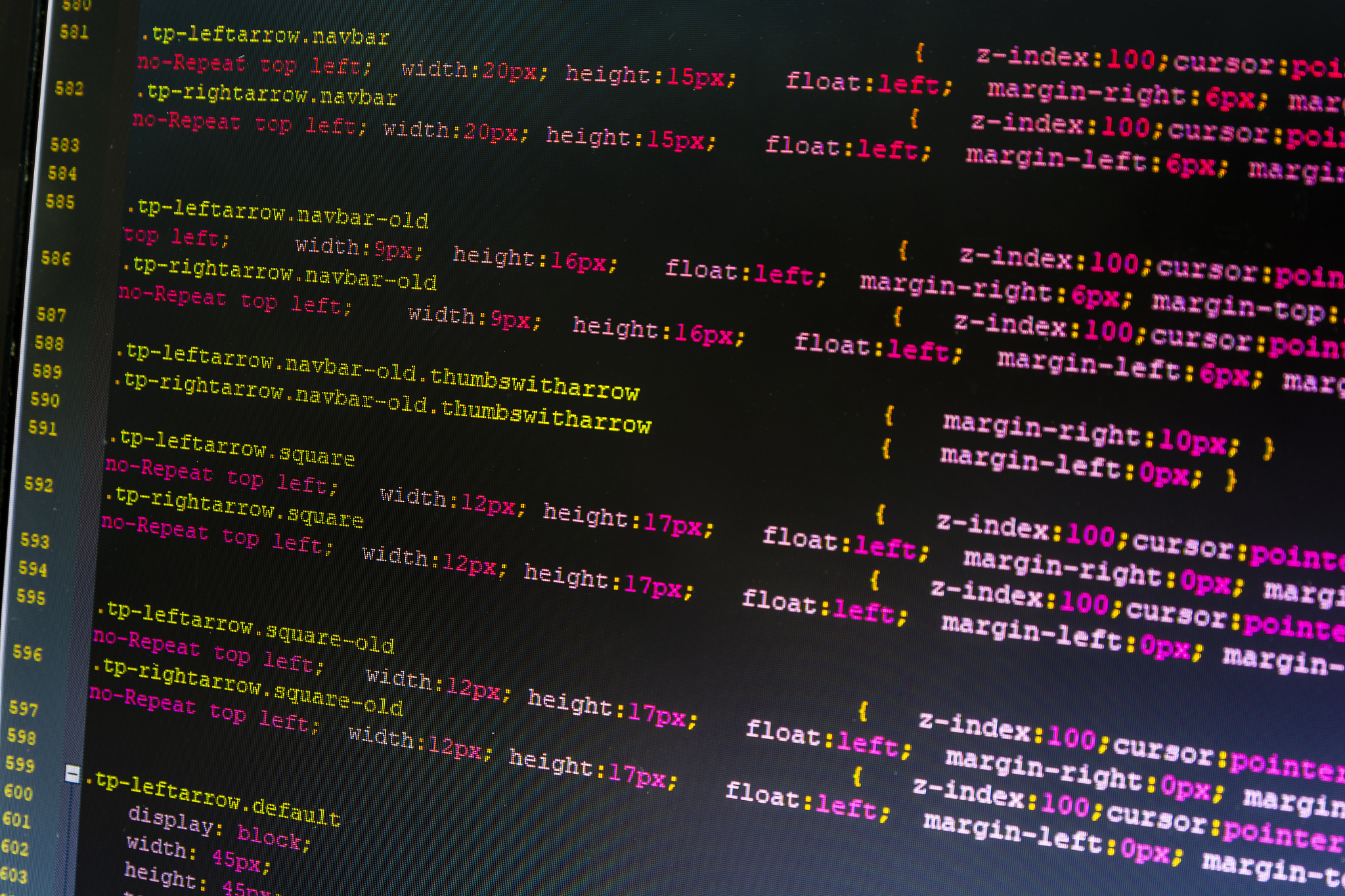 web developer css code close up. a fragment of css code where th