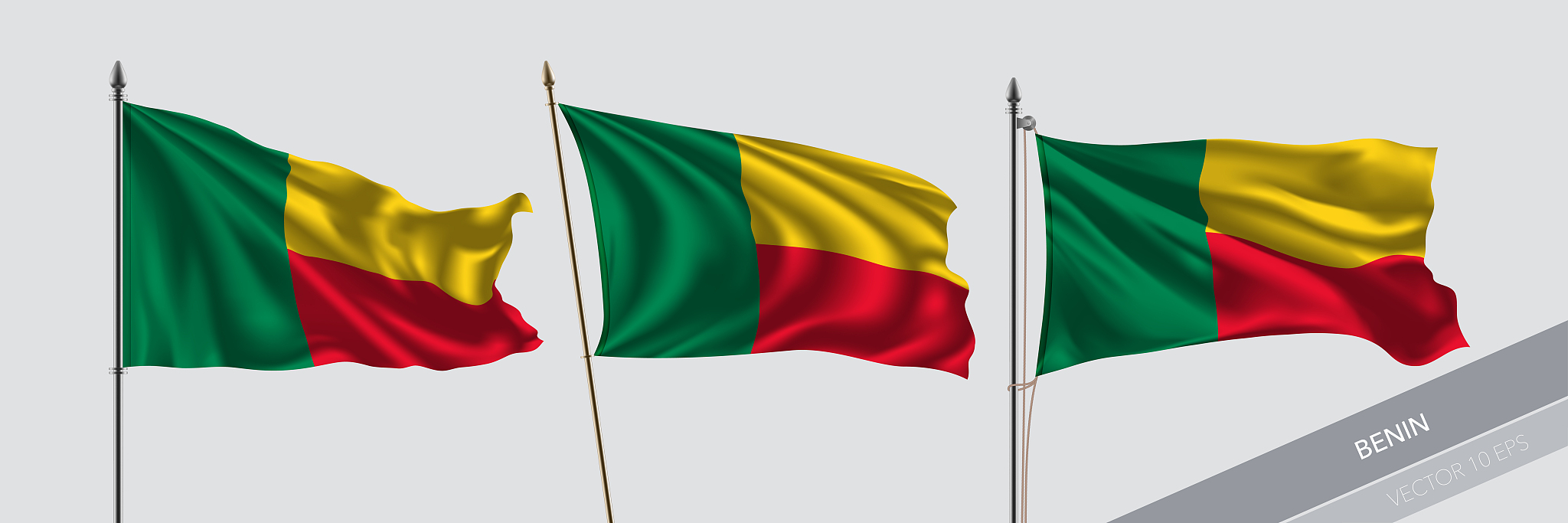 set of benin waving flag on isolated background vector illustrat
