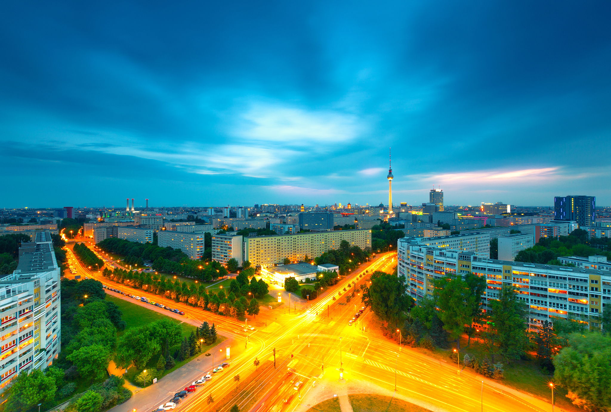 berlin skyline cityscape with traffic