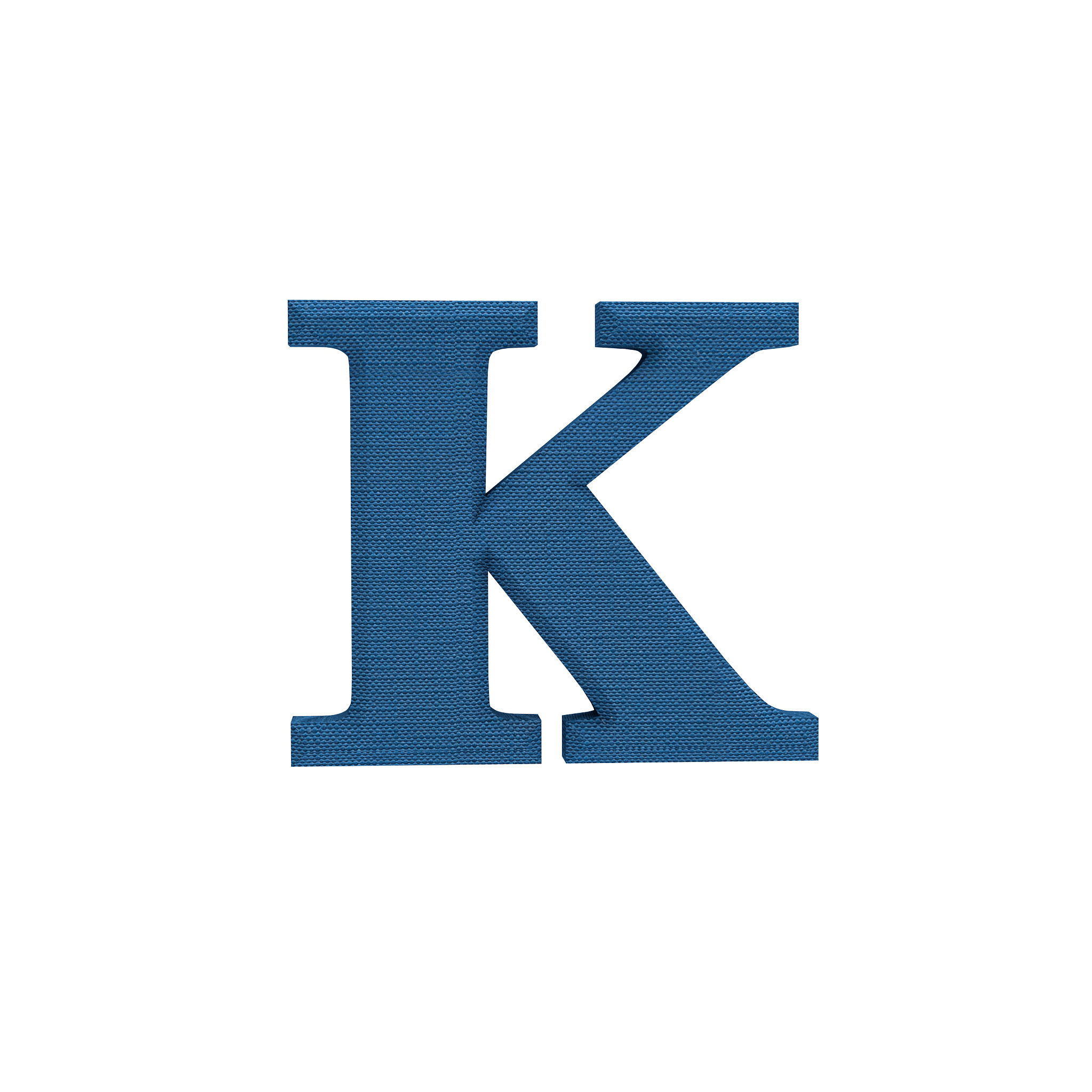letter k made of cloth, tissue texture, 3d illustration