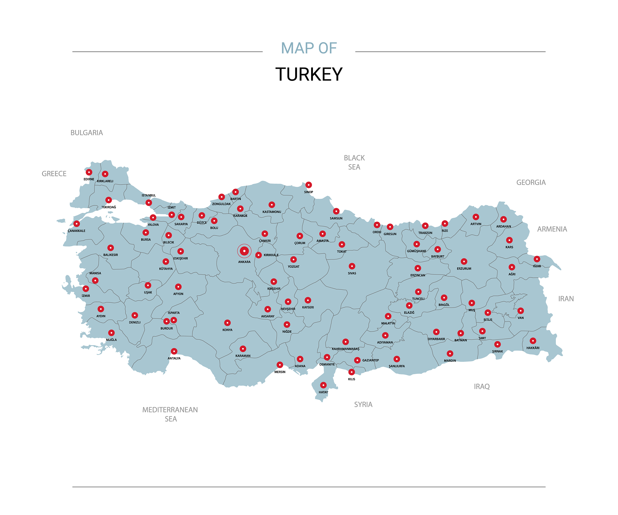 turkey map with red pin