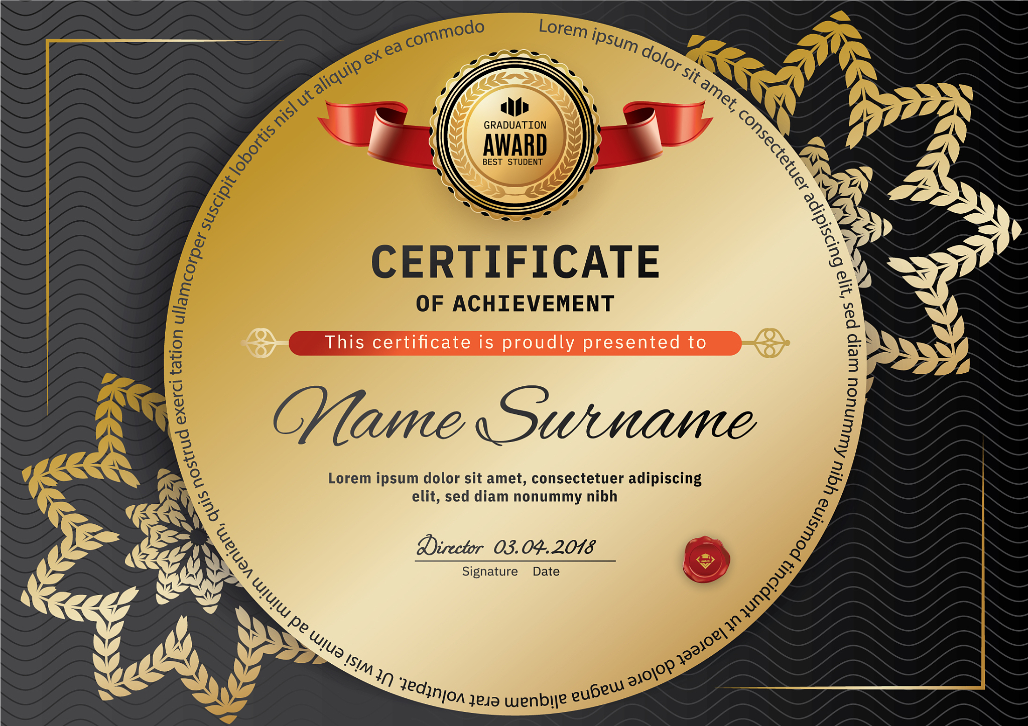 official black certificate with red black design