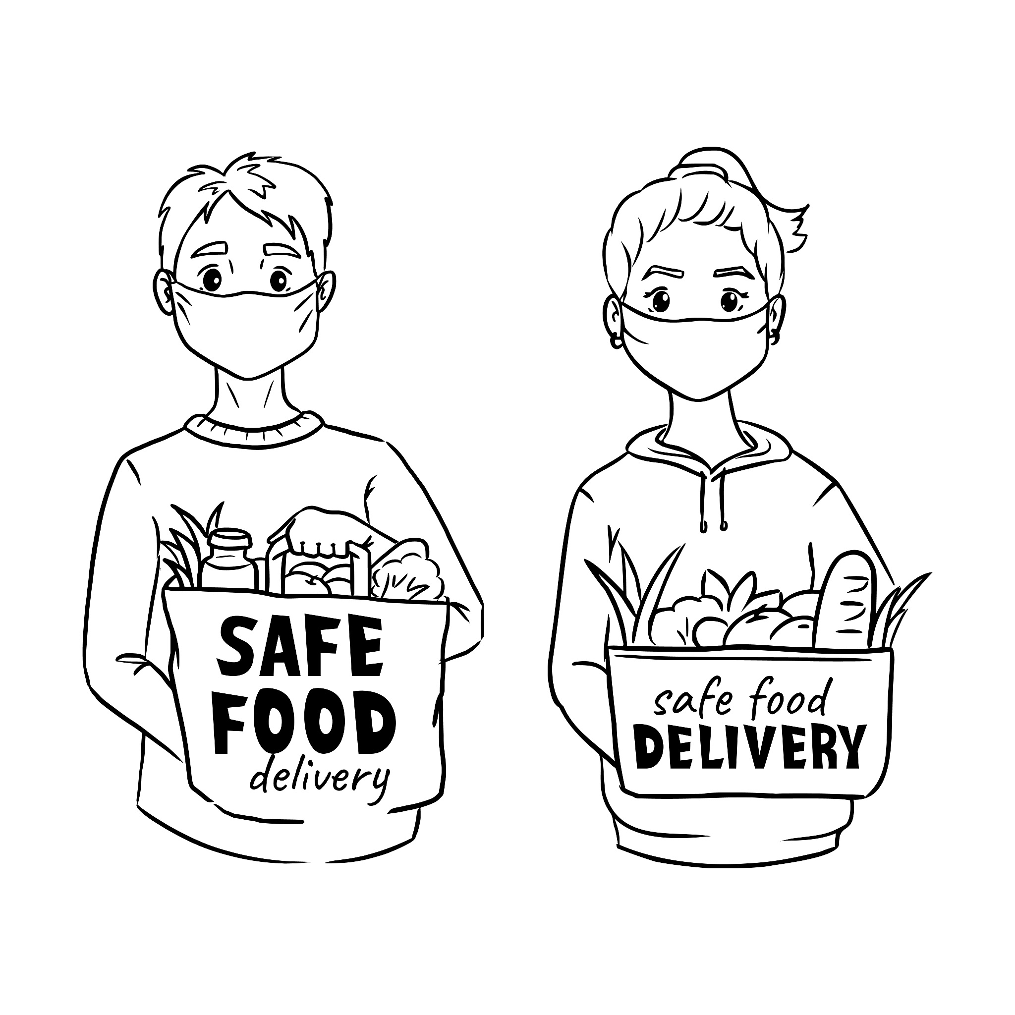 safe contactless food delivery service concept, boy courier in m