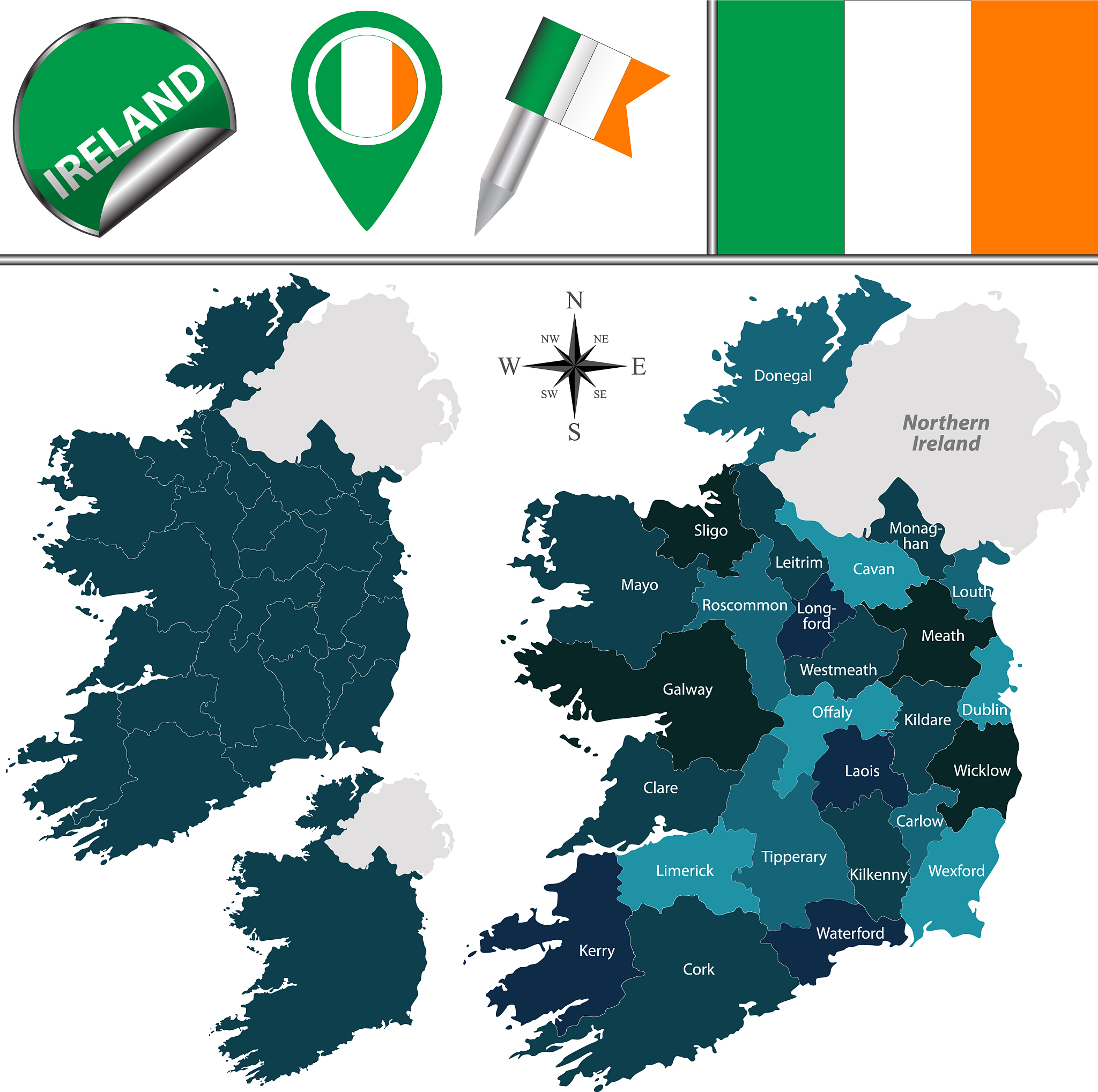 map ireland with named divisions