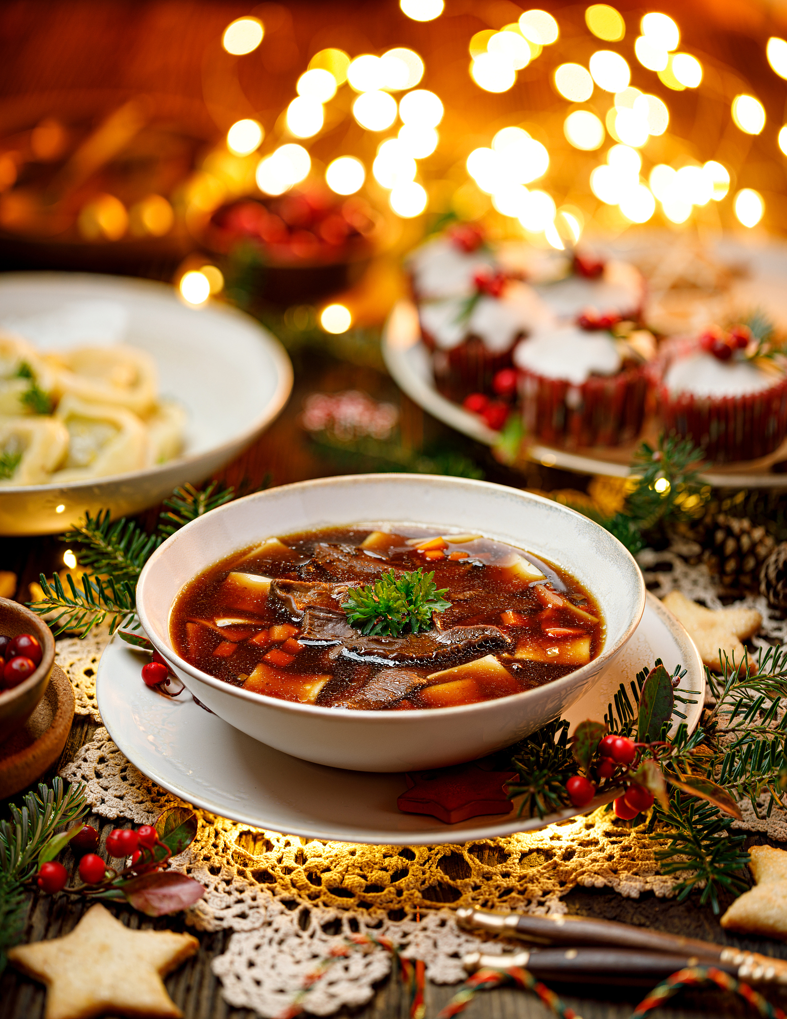 christmas mushroom soup, a traditional vegetarian mushroom soup 