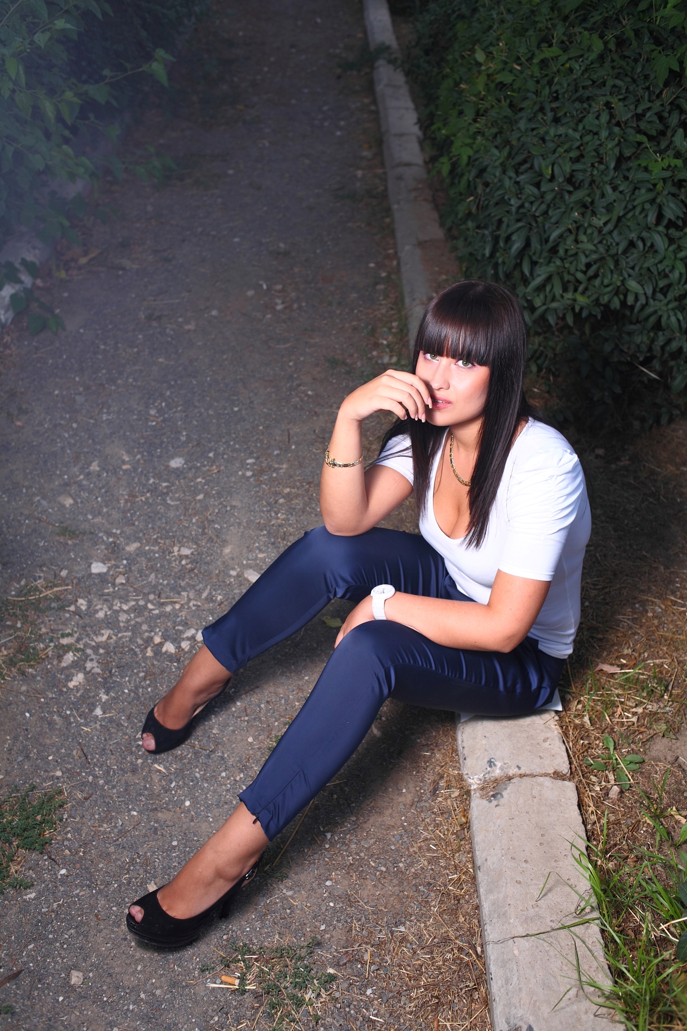 young beautiful thoughtful girl sitting