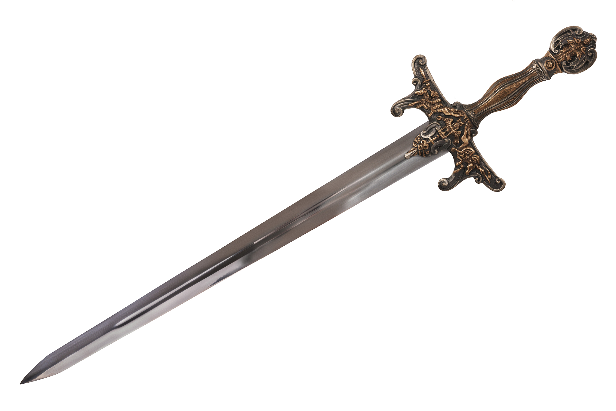 sword disposed by diagonal, isolated on white